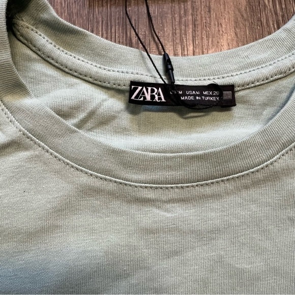 NWT Zara Green Day Ruffle Short Sleeves Round Neck Top T Shirt Size M - Picture 8 of 9